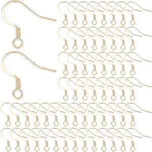 SUNNYCLUE 1 Box 100Pcs 18k Gold Plated Earring Hooks French Ear Hooks Fish Hook Earrings Ear Wires Fishhook Earring Findings for jewellery Making Adult DIY Dangle Earrings Craft Accessories Supply