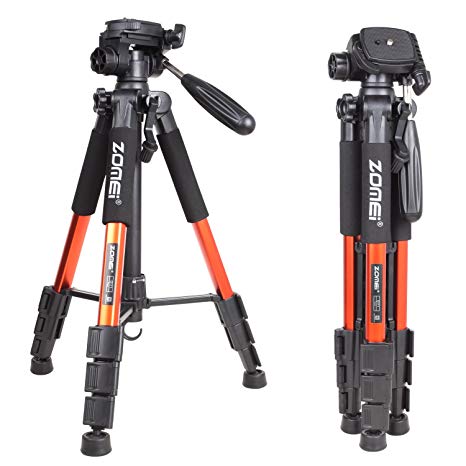 Zomei Q111 Orange Professional Aluminium Camera Tripod Camcorder Stand with Pan Head Plate for DSLR Canon Nikon Sony DV Video