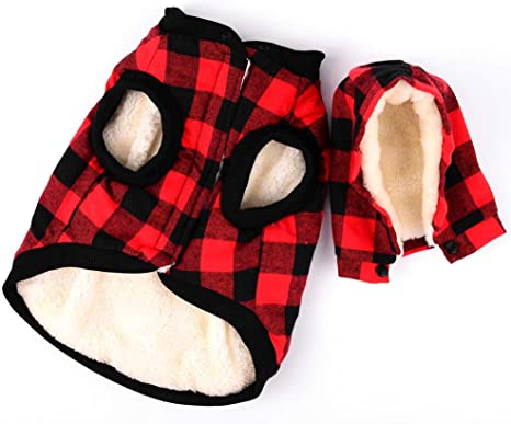 Rantow Windproof Pet Dog Jacket Winter Coat Detachable Hat Cold Weather Dog Vest Red Plaid/Blue Plaid Puppy Hoodie Sweater Clothing Outfits (XXXL, Red Plaid)