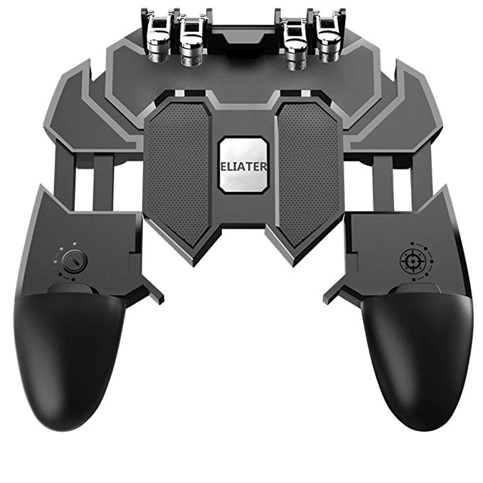 ELIATER Mobile Game Controller for Pubg, [6 Finger Operation] Mobile Controller with 4 Triggers, L1R1 Phone Holder Grip Gamepad Mobile Game Joystick Remote for 4.7-6.5" Android iOS Phone