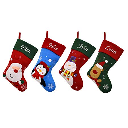 Luxury Deluxe Personalised Embroidered Christmas Santa / Penguin / Snowman / Reindeer Xmas Stocking (Reindeer)