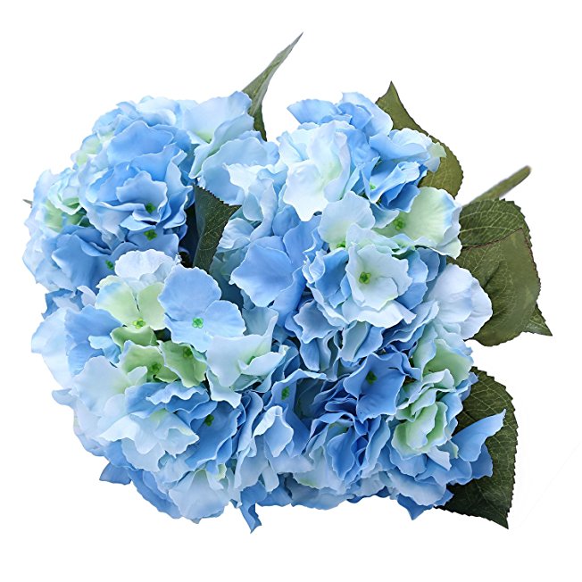Houda Artificial Silk Hydrangea Bouquet Fake Flowers Arrangement Home Wedding Decor (Light blue)