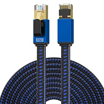 Cat 8 Ethernet Cable 5 FT High Speed Internet Cable,Nylon Braided Network Cable RJ45 Connectors SSTP Shielded Flat LAN Cable, Cat8 ethernet Cables 5feet for PC Laptop, Modem, Router