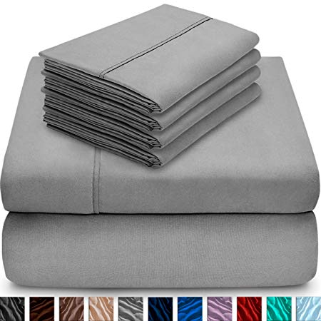Bare Home 6 Piece 1800 Collection Deep Pocket Bed Sheet Set - Ultra-Soft Hypoallergenic - 2 Extra Pillow Cases (Full XL, Light Grey)