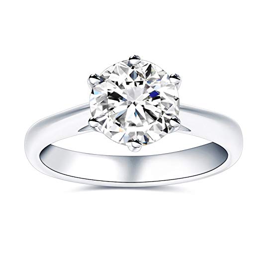 VAN RORSI&MO 2.0CT 8.0mm Moissanite Engagement Wedding Ring For Women H-I Colorless With Sterling Silver