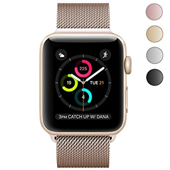 Yearscase Mesh Loop Stainless Steel Strap with Magnetic Closure & Classic Buckle Replacement iWatch Band for Apple Watch Series 3 Series 2 Series 1 Sport and Edition (42MM-Gold)