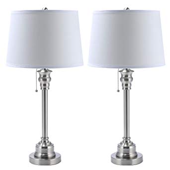 CO-Z White Table Lamp Set of 2, Modern Metal Desk Lamp in Brushed Steel Finish, 26 Inches in Height, Bedside Lamps for Office Bedroom Nightstand Accent, ETL. (Table Lamp Set of 2)