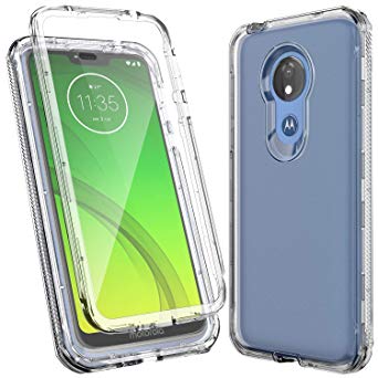 Moto G7 Power Case with Screen Protector，ACKETBOX Hybrid Impact Defender Hard Transparent PC Back Case Clear TPU Cover and Bumper Full Body Protective Cover Case for Moto G7 Power/Moto G7 Supra(Clear)