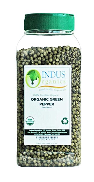 Indus Organics Malabar Dehydrated Green Peppercorns, 12 Oz Jar, Premium Grade, High Purity, Freshly Packed