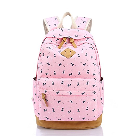 SCIONE Deer Design Canvas School Backpack Bag with Reinforced Bottom Comfortable Strap