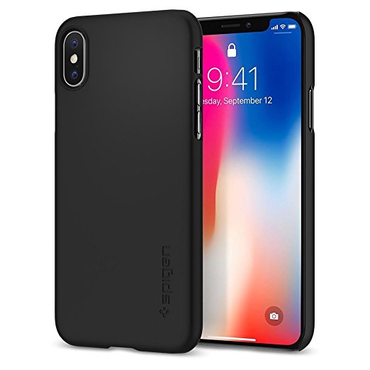 Spigen Thin Fit iPhone X Case with SF Coated Non Slip Matte Surface for Excellent Grip and QNMP Compatible for Apple iPhone X (2017) - Matte Black