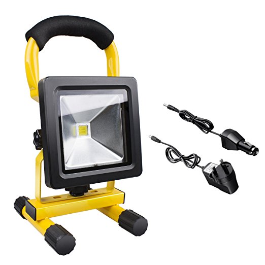 Morpilot 10W Rechargeable LED Work Light, 4400mA Portable Hurrican Flood Light 60W Halogen Bulb Equivalent, 700lm, IP65 Waterproof Camping Outdoor Emergency Hand Work Lamp (Adapter and Car Charger Included)