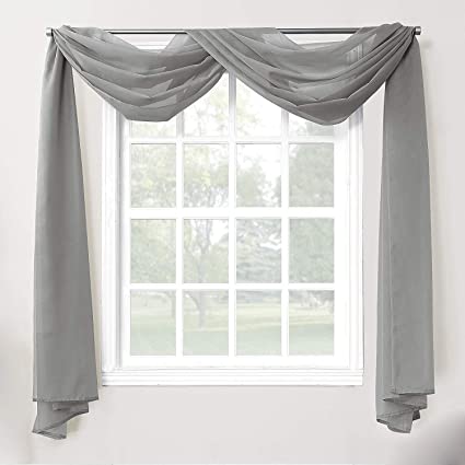 Decotex 1 Piece Sheer Voile Home Decor Fully Hemmed Scarf Valance Swag Topper (37" X 216", Gray)
