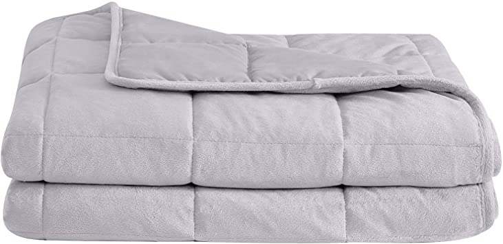 puredown Cozy and Luxury Weighted Blanket for Adults, Youths Heavy Blanket with Glass Beads Flannel and Peach Skin Dual-Sided Cover 15 lbs 48" 72" Light Grey