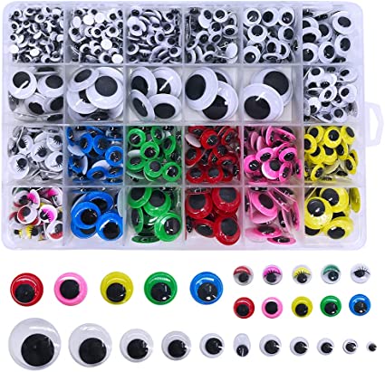 900pcs Craft Wiggle Googly Eyes Self Adhesive, for Craft Sticker Multi Colors and Sizes for Doll Bear Making, Kids Art Projects, Halloween Props, Embellishment