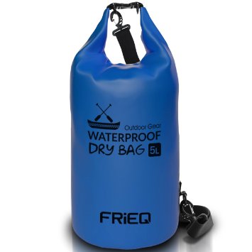 FRiEQ Lightweight & Durable Dry Bag Backpack for Outdoor Activities - Waterproof Bag Guaranteed - Perfect for Boating / Kayaking / Fishing / Rafting / Swimming / Floating / Camping - Protects Phones / Camera / Clothes / Documents from Water, Sand, Dust and Dirt - 5L (Blue)