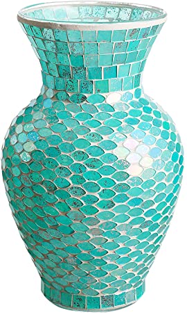 Whole Housewares 10.5" Tall Mosaic Glass Vase (Blue)