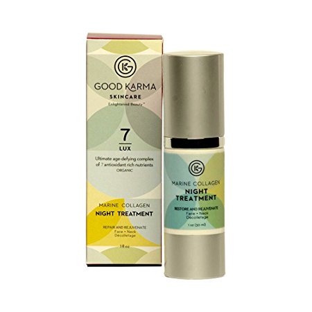 Marine Collagen Night Repair Treatment by Good Karma Skincare. Rejuvenate Wrinkled, Sagging, or Sun-Damaged Skin. Holistically Designed & Formulated to deeply penetrate the dermal layers. Gluten Free