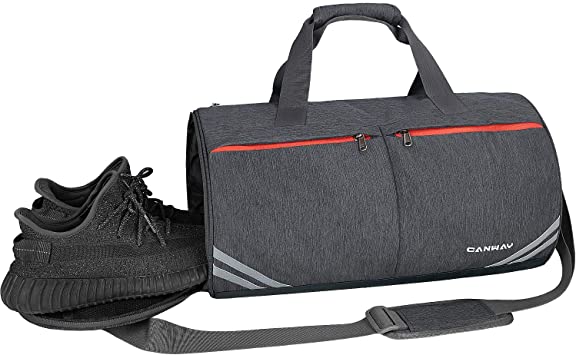 Canway Sports Gym Bag, 30L Travel Duffel bag with Wet Pocket & Shoes Compartment for Women Children, Lightweight (Black)