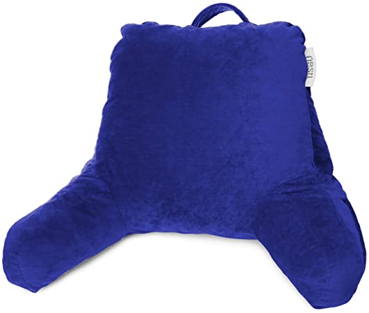 Reading Pillow, Petite Back Pillow, Backrest Pillows for Bed with Arms, Shredded Memory Foam Back Pillows for Sitting in Bed, Small Back Support Pillow for Kids & Teens, Blue (Royal Blue)