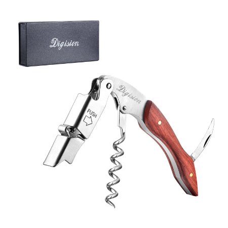 DIGISION® Professional Rosewood Handle Waiter's Corkscrew Pure Stainless Steel Multi-functional,Bottle Opener Foil Cutter For Red Wine Bottle Beer Bottle with Gift Box