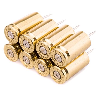 9mm Bullet Casing Polished Push Pins in Brass - Set of 8