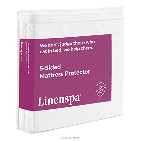 Linenspa Twin XL Size Five Sided Mattress Protector - Guards Top and Sides of Mattress from Liquids, Dust Mites, and Allergens - Fitted Style - Waterproof Cover