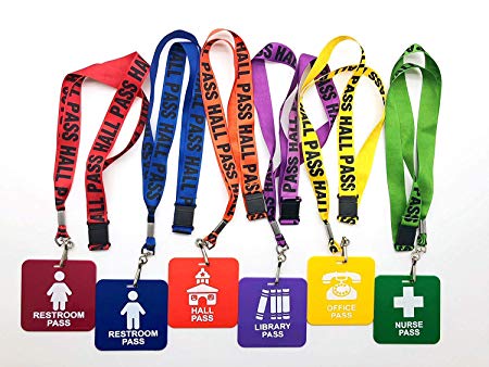 Fun Wave Hall Pass Lanyards and School Passes Set of 6