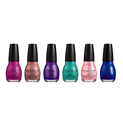 SinfulColors Best of SinfulColors Nail Polish Collection, 6 Count (Dream On, Vacation Time, Let's Talk, Rise & Shine, Pinky Glitter, Endless Blue)
