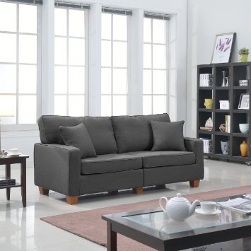 Modern 73-inch Soft Linen Fabric Love Seat in Colors Beige, Brown, Light Grey and Dark Grey (Dark Grey)
