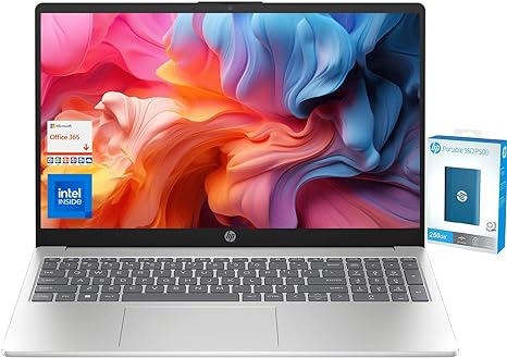 HP 2023 Newest 15.6" Laptop, Intel N200 4-Core Processor, 16GB Memory, 15.6" HD Display, 128GB Storage, WiFi 6 & Bluetooth, HDMI, Windows 11 Home, Bundled w 250GB External SSD & 1 Year Office 365