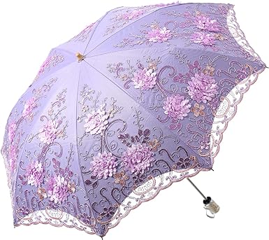 LCY Embroidered Lace Double-deck Anti-UV Parasol Sun/Rain/Snow Folding Umbrella