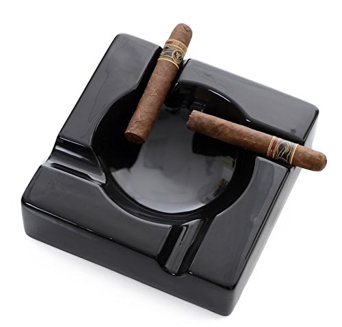Mantello Cigars Large Black Ceramic Cigar Ashtray for Patio / Outdoor Use - 8"