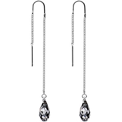 Body Candy Handcrafted Midnight Drop Threader Earrings Created with Swarovski Crystals