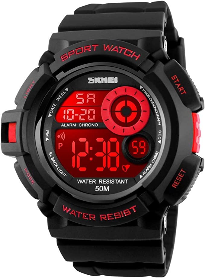 TONSHEN Men's LED Digital Electronic Military Watch Multi Function 12H/24H Time 164FT 50M Water Resistant Simple Design Sport Watches