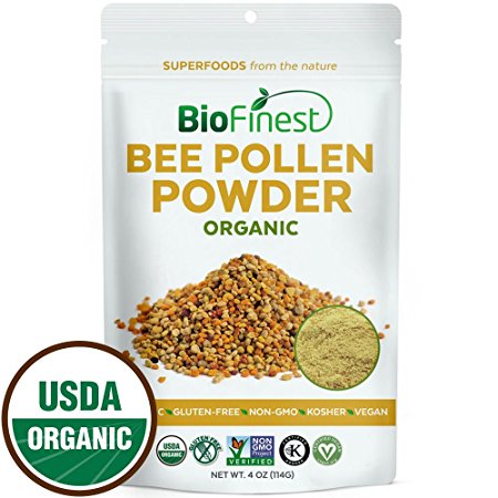 Biofinest 100% Pure Bee Pollen Powder - USDA Organic Vegan Raw Non-GMO - Boost Metabolism (4 oz)