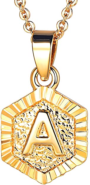 FOCALOOK Initial Letter Pendant Necklace Mens Womens Capital Letter Yellow 18K Gold Plated A-Z Golden Chain 20-22inch, with Free Custom