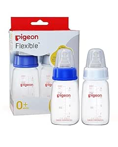 Pigeon Peristaltic Baby Nursing/Feeding Bottle KPP Nipple S,For 0  Month Babies,BPA Free,BPS Free,Square Base,Blue and White,120 ml,Pack of 2