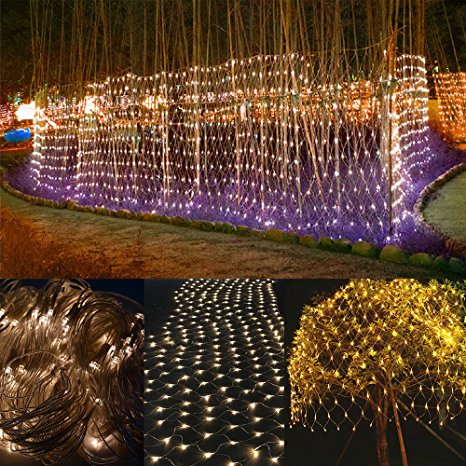 Bestface LED Clear Net Lights Fairy Led String Lights Outdoor Party Christmas Xmas Wedding Home Garden Decorations 8 Modes for Flashing 3m x 2m 200 LED lights(Warm White)