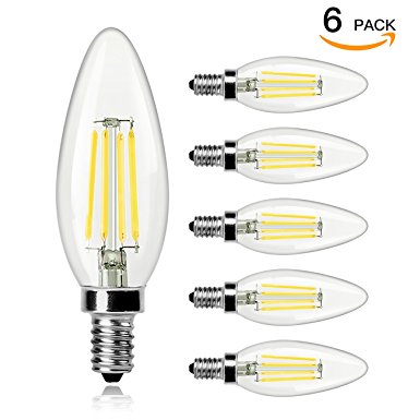 WINSEE Candelabra LED Filament Bulbs 40W Equivalent, E12 Base B11 Led Light Bulbs, Daylight White 4000K Decorative Candle Light Bulb, ETL Listed,2 Years Warranty, Pack of 6