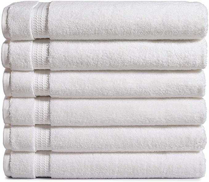 Haven Cotton Cotton Bath Towel Set - Pack of 6, 27 x 54 Inches, 650 GSM, White