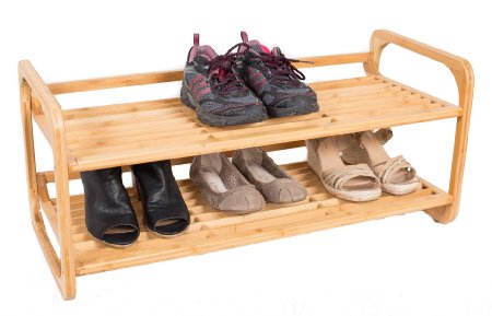 BirdRock Home 2-Tier Bamboo Shoe Rack | Environmentally Friendly | Fits 6-8 Shoes