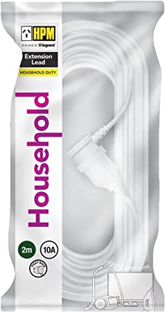 HPM Household Duty Piggy Back Extension Lead White 2m