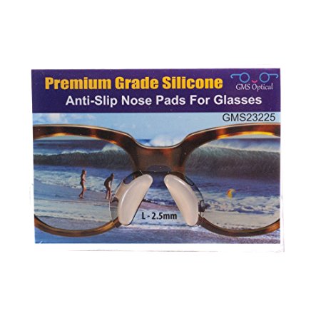 2.5mm X 17mm Non-slip Self Stick Eyeglass Nose Pads - GMS Optical® Premium Grade Silicone with 3M Adhesive Backing (2 Pair, Clear)