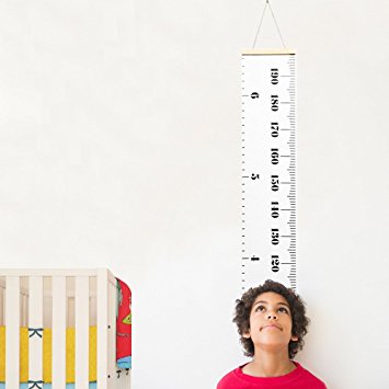 Baby Growth Chart Hanging Rulers Room Decoration Wall Decor Removable Canvas Large Height Measuring Tape Wood Frame for Baby Infant Kids Toddlers Adult Nursery Bedroom Classroom 79''x7.9'' (White)