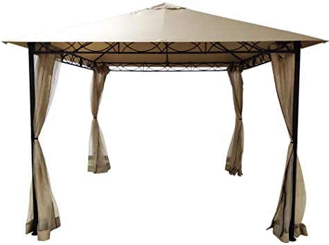 DikaSun Outdoor Gazebo Canopy Tent 10' x 10' Single Roof Gazebo with Netting, with Adjustable Top Corner Tubes Gazebo for Patio (Beige)