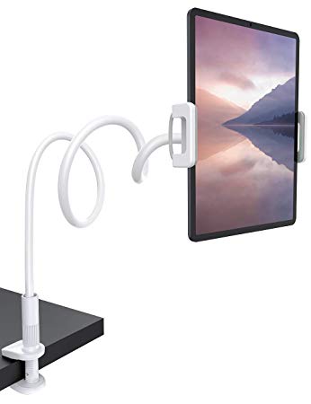 Gooseneck Tablet Mount Holder for Bed - Lamicall Flexible Tablet Arm Clamp for Bed Compatible with Pad Mini 7.9, Air 9.7, Pro 10.5, Nintendo Switch, Samsung Galaxy Tabs, More 4.7-11" Device - White