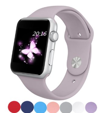 Apple Watch Band 38mm, top4cus Soft Silicone Replacement Sport Strap iWatch Band for Apple Watch 38mm Model (38mm S/m Lavender)