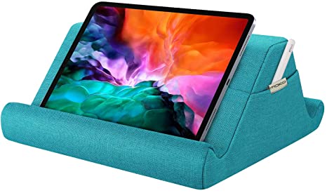 MoKo Tablet Pillow Holder, Pillow Pad Multi-Angle Soft Tablet Stand Up to 12.9", Lap Pillow for eReader, Book, Fit iPad 10.2 2020, Air 4 10.9, Air 3, iPad Pro 11/12.9,Galaxy Tab S6 /S7 - Sea Blue