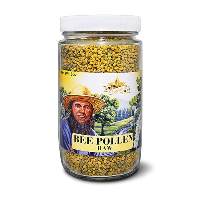 Goshen Amish Country Honey Extremely Raw BEE POLLEN Whole Granules Bee Pollen - 100% Pure Natural Health Benefits - Unfiltered | 8 Oz (Glass Jar)